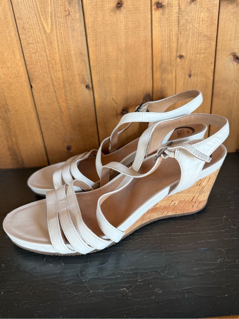 Abeo Bio System 3” White/Cork Leather Espadrille Strappy Wedge Sandal 9